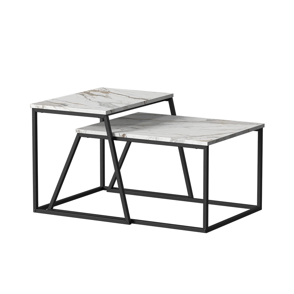 Vicco Tavolino da divano Nero/marmo-bianco 60 x 50 cm 2 parti