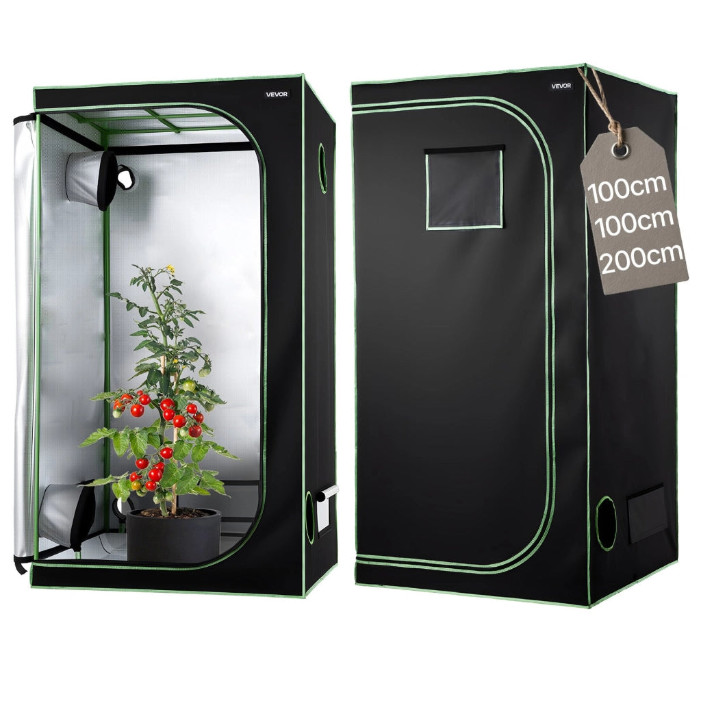Tenda da Coltivazione Indoor HX100100200 100x100x200 cm in Mylar 600D Robusta per Piante e Fiori Nero Verde