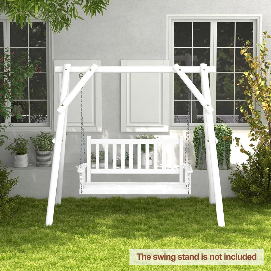 Altalena sospesa in legno per 2/3 persone con catene in metallo zincato regolabili e resistenti, con schienale a doghe e seduta per patio giardino (136 x 67 x 63 cm, bianco)