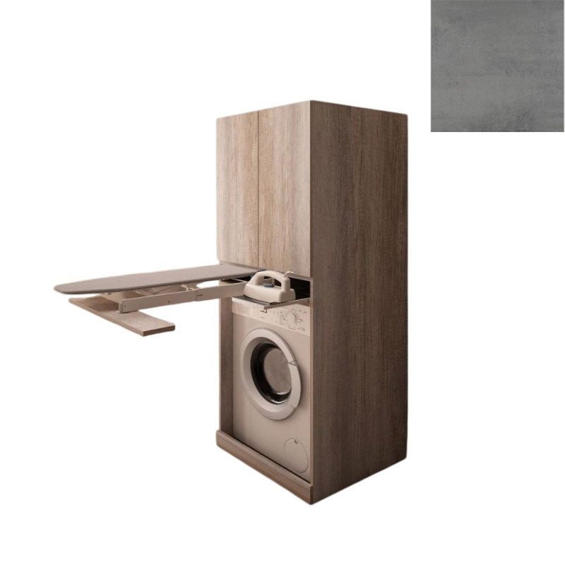 Mobile Lavanderia a Colonna per Lavatrice con Asse da Stiro e Ante Superiori 70x70x174A cm in Nobilitato Unika Grigio