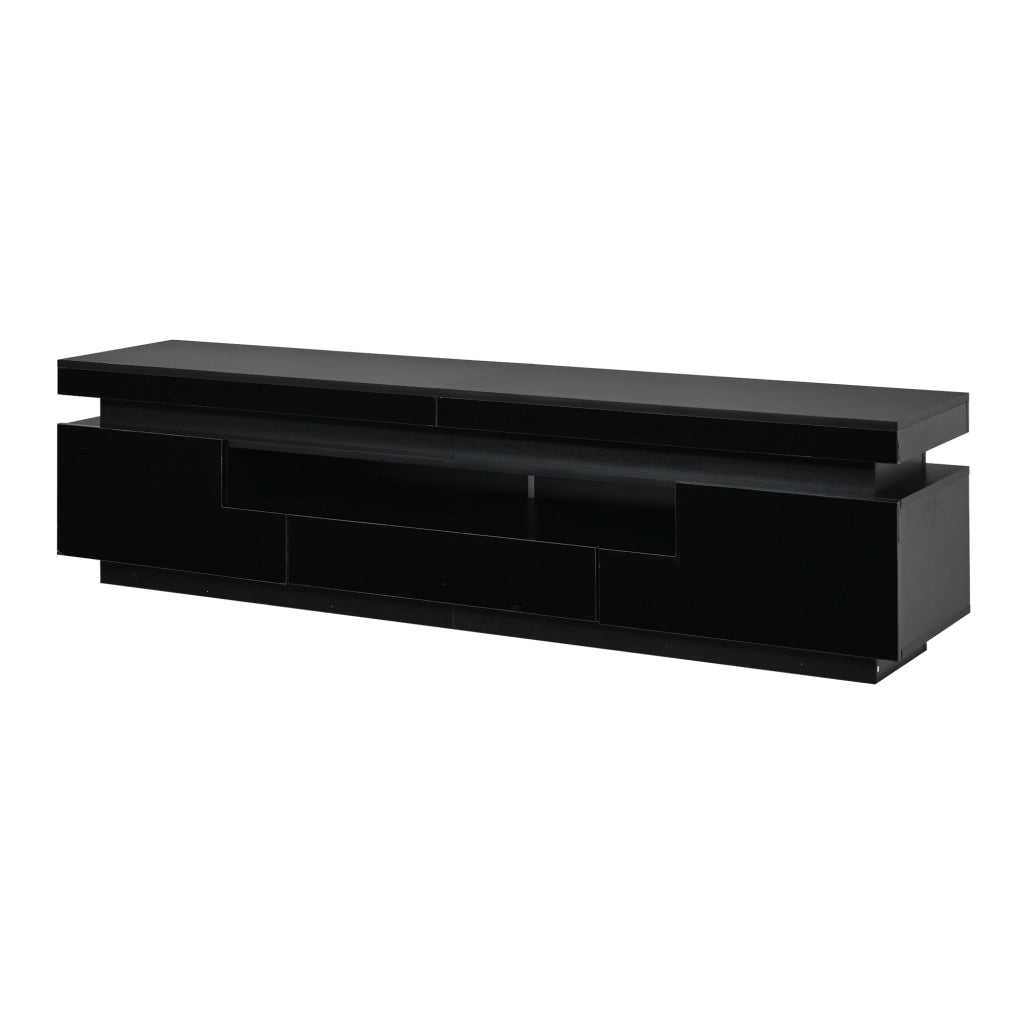 Mobile TV da soggiorno 175 x 38 x 45 cm con 2 vani a L, 1 cassetto e LED, nero lucido, per TV fino a 75 pollici