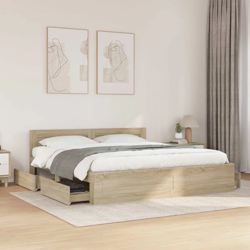 Struttura del letto 2 pcs Sonoma 193 x 203 cm Legno multistrato 3402856