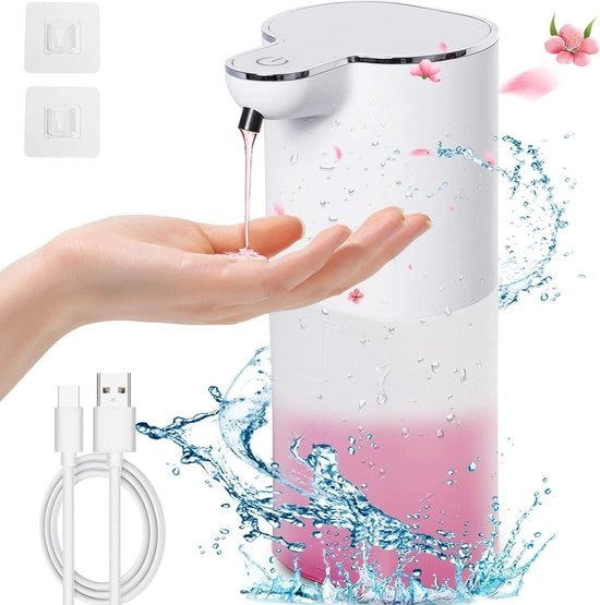 Dispensatore di sapone automatico 400 ml Ricaricabile - Montaggio a parete - Senza contatto - 4 posizioni - Imbottito acqua - Cucina Bagno Scuola