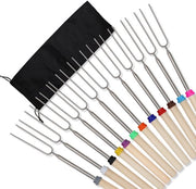 Set di 12 S'mores-stecchi - 81 cm lunghi stecchi di marshmallow per il barbecue - Stecchi di marshmallow estensibili con sacchetto, forchetta per hotdog - Set S'mores per il barbecue - Attrezzatura di base per il campeggio
