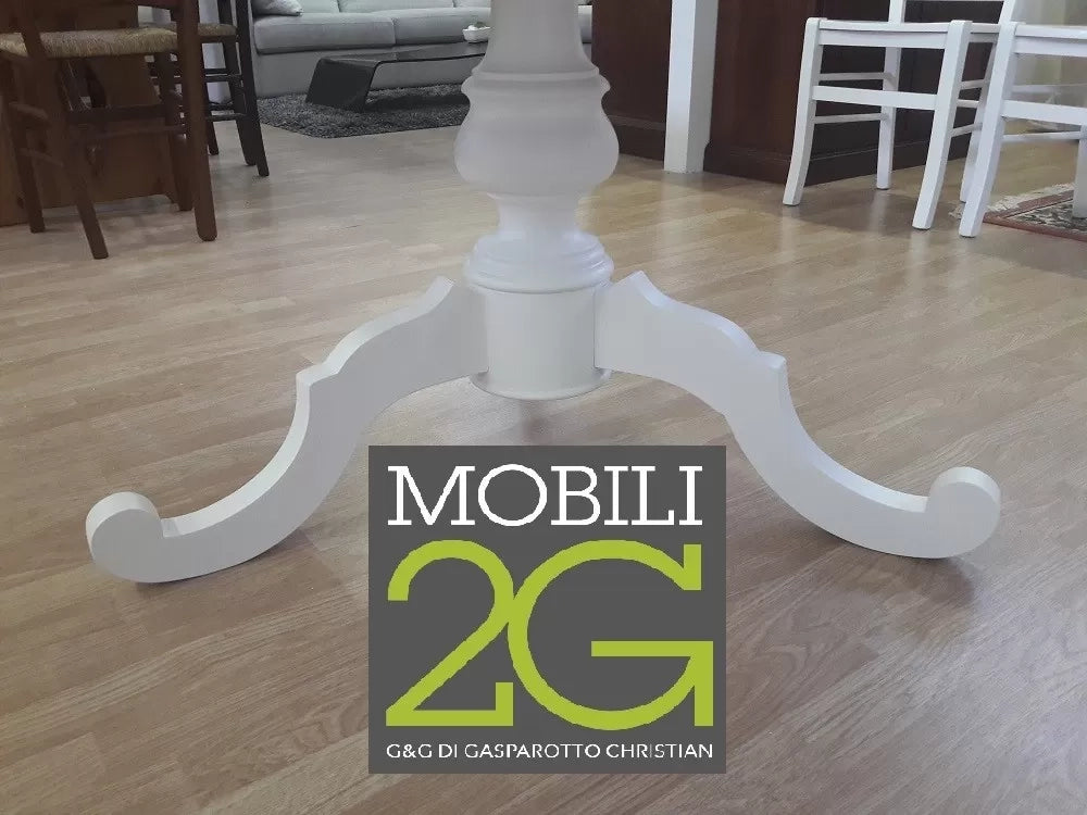 Tavolo arte povera rotondo colore bianco opaco d.120, 1 allunga 40 centimetri (1453) - Mobili 2G