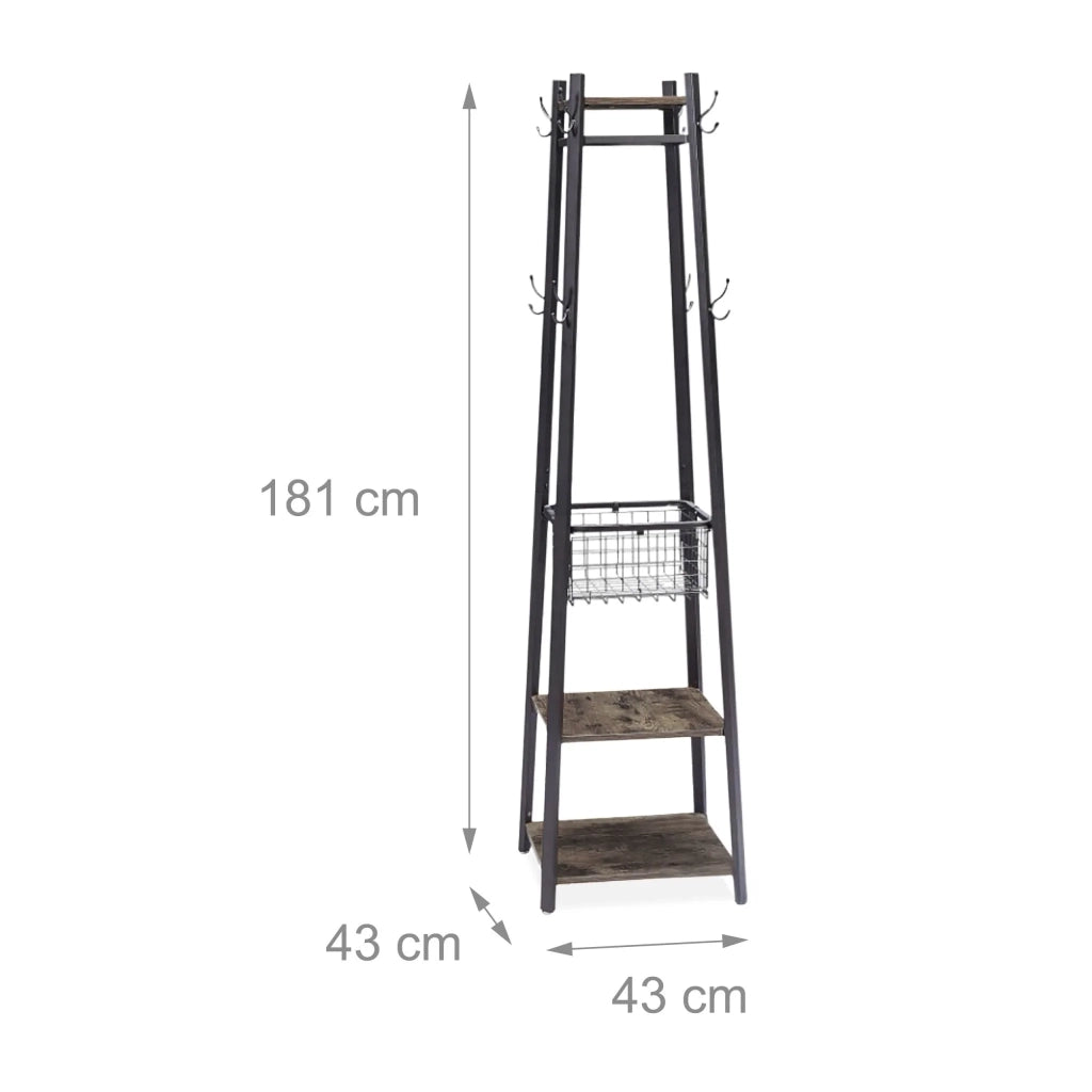 AppendIABiti da terra con 8 doppi ganci e 3 ripiani 181 x 43 x 43 cm in MDF nero 13_0017845