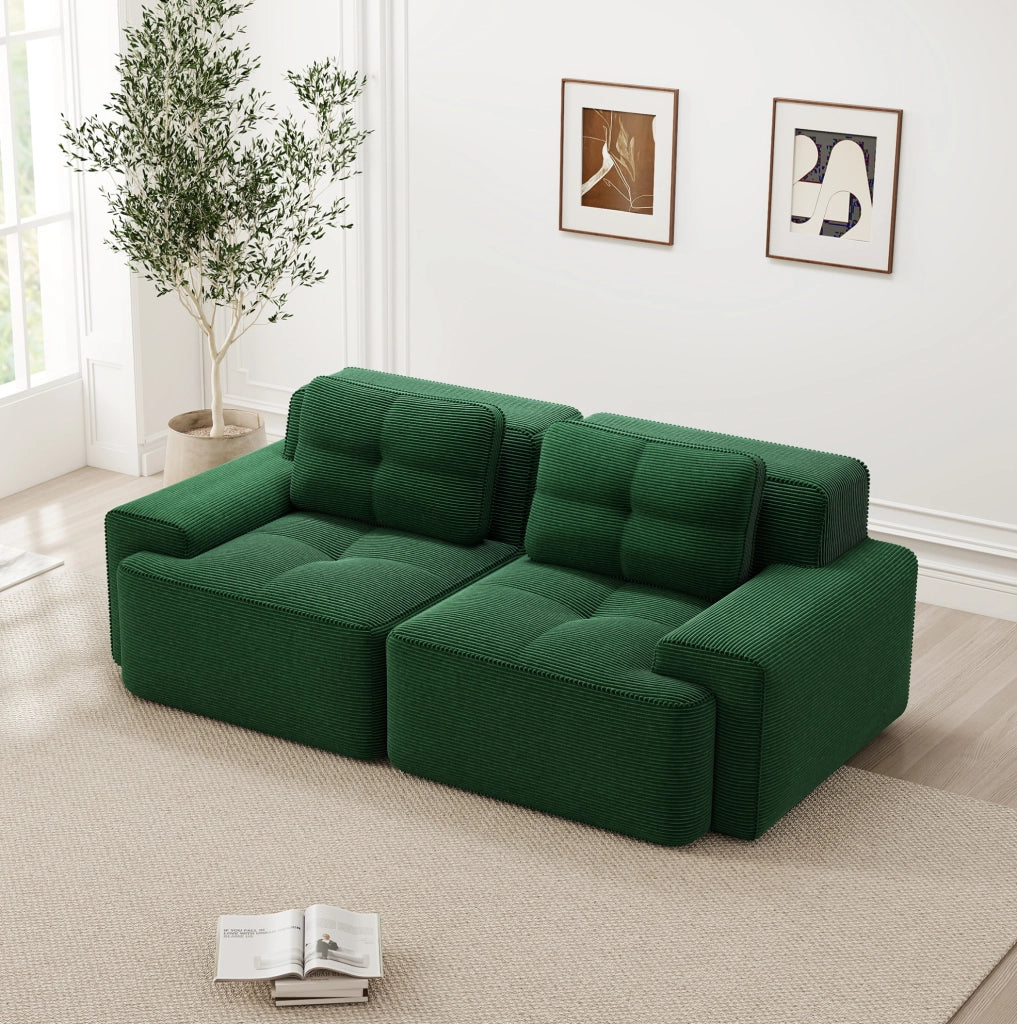 Divano modulare in corduroy verde con seduta profonda 204x104x69 cm