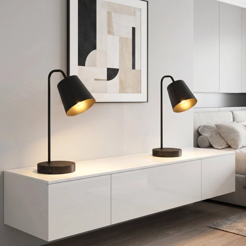 LAMPADA da Tavolo Set da 2 in Acciaio Nero con USB-A e USB-C