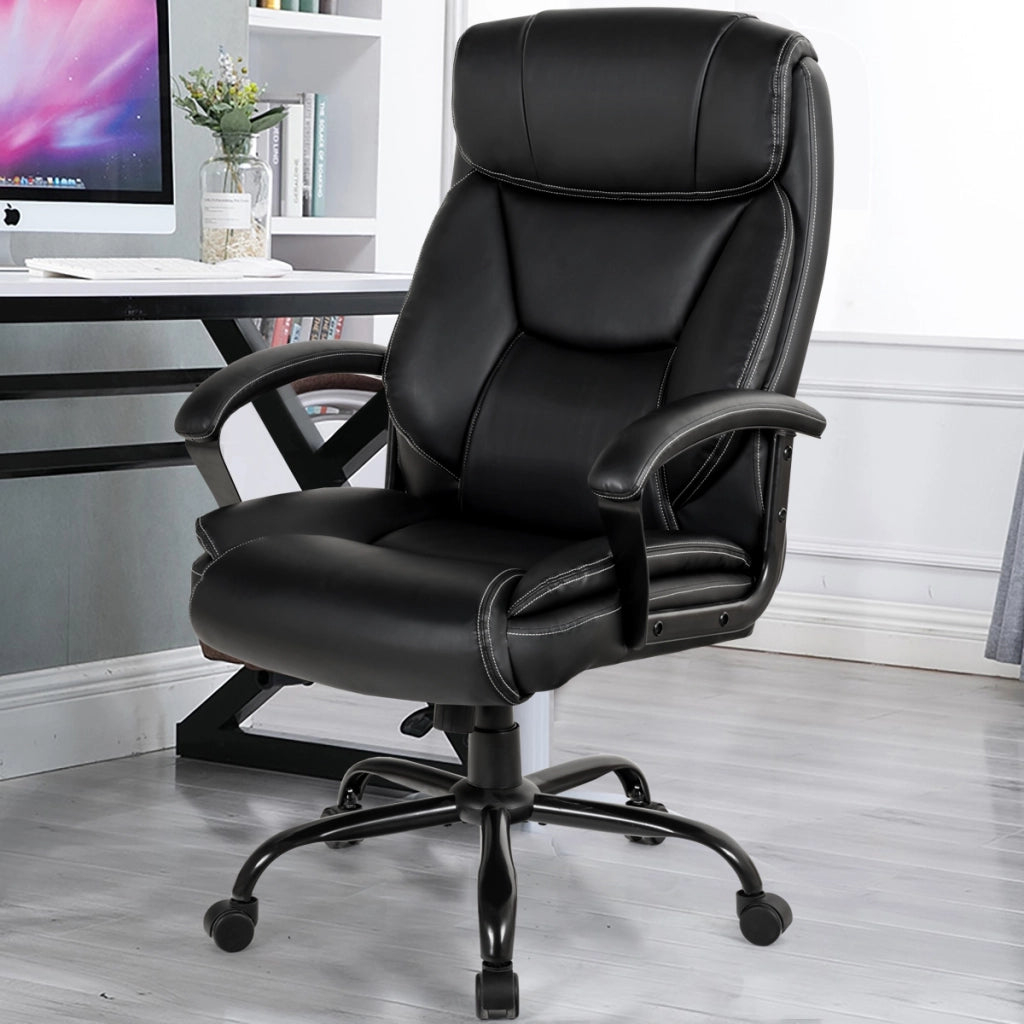 Sedia in pelle con poggiatesta comodo da ufficio, sedia ergonomica per computer e con altezza regolabile, Nero