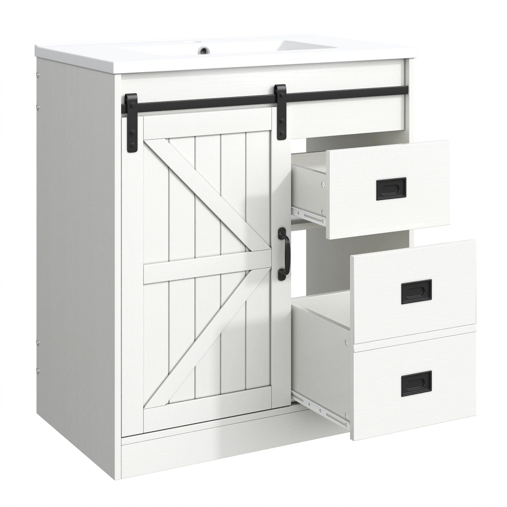 Mobile Bagno con Lavabo in Ceramica ¨C MINIMAL ¨C Bianco, Cassetti, Ante