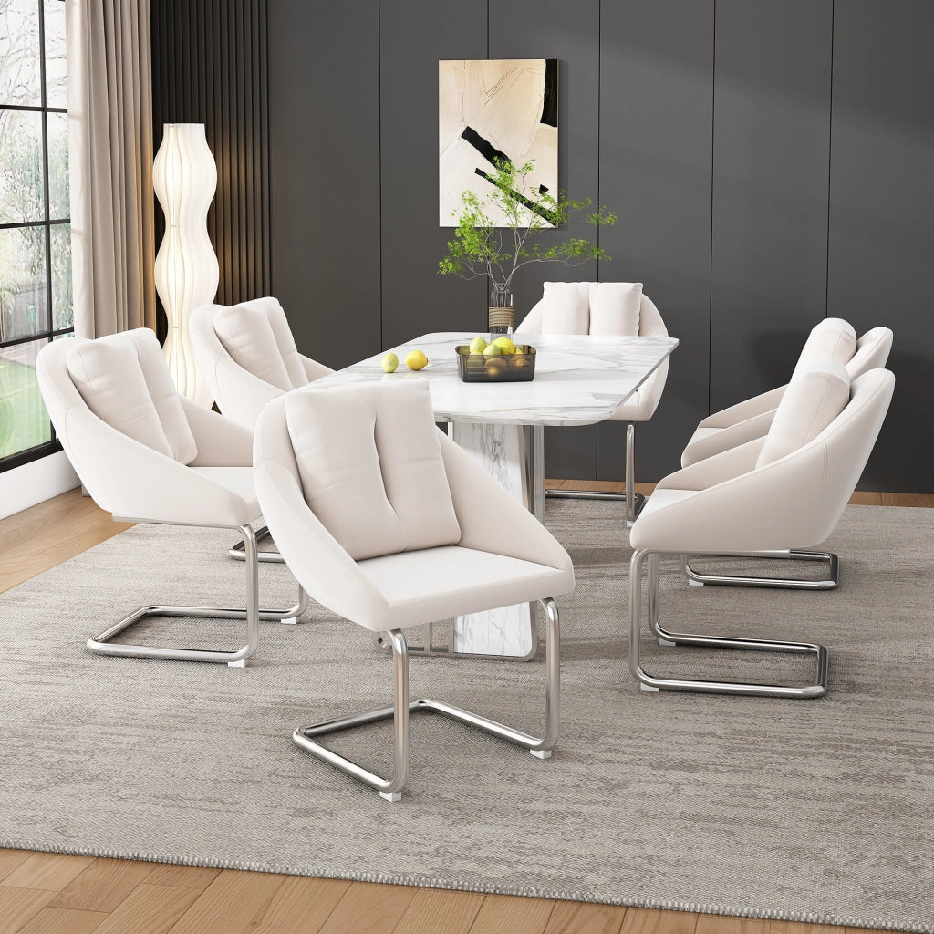 Sedia da pranzo girevole 4 pezzi con cuscino, schienale ergonomico, in velluto e metallo, Beige