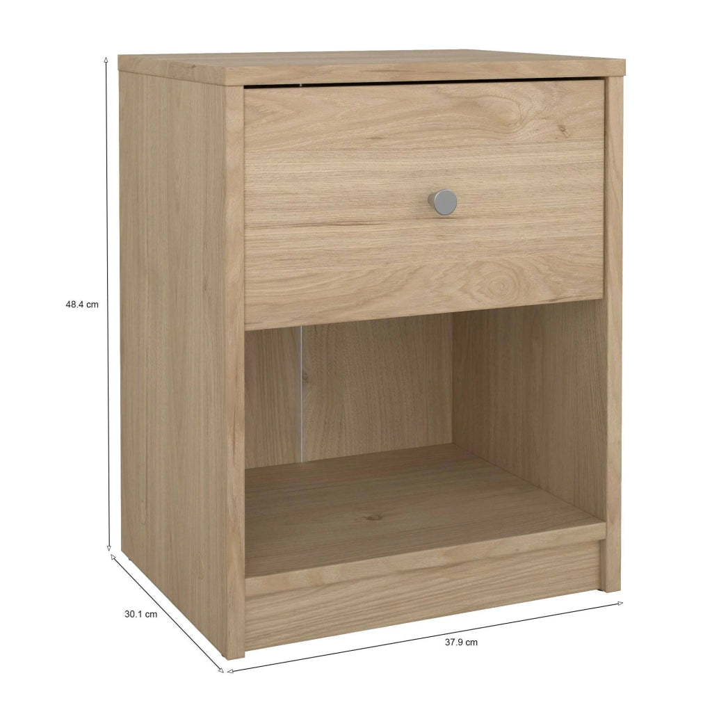 Comodino Kastri, Comò basso, Tavolino da notte, Mensola da letto, 38x30 h48 cm, Rovere
