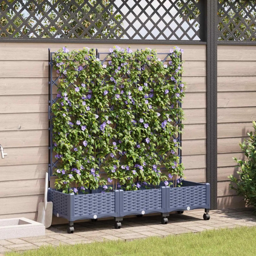 Vaso da giardino con grigliato e ruote 3 pz Grigio PP 3423073