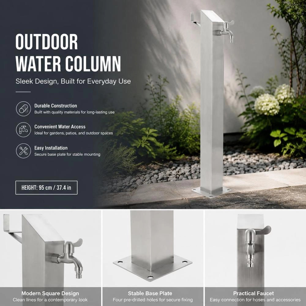 Garden Water Column, Stainless Steel, Square, 95 Cm