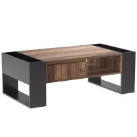 Tavolino in Legno Effetto Naturale con Cassetto Senza Maniglia, Scomparto Anteriore e Posteriore, Tavolino da Salotto Spazioso, Antracite, Nero + Grigio
