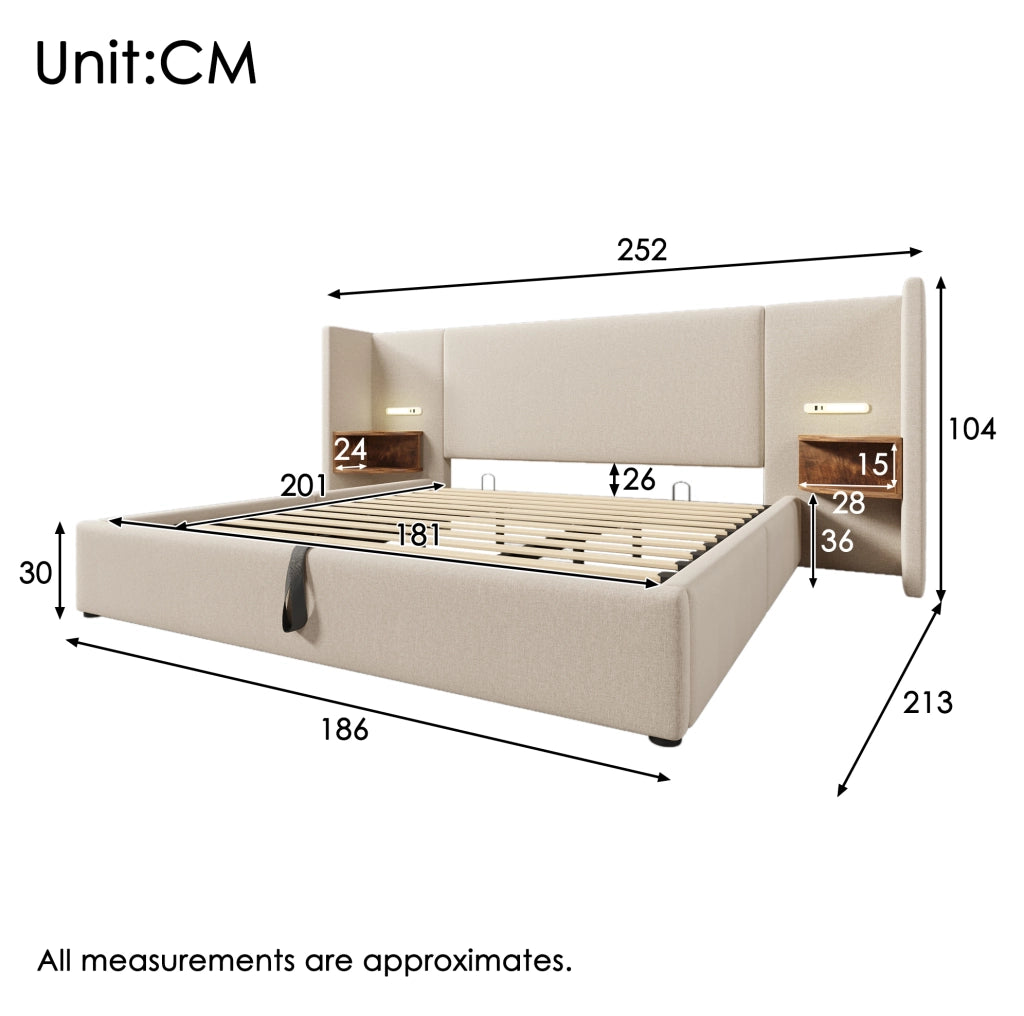 Letto 180x200 cm in velluto grigio con USB， LED e contenitore， senza materasso