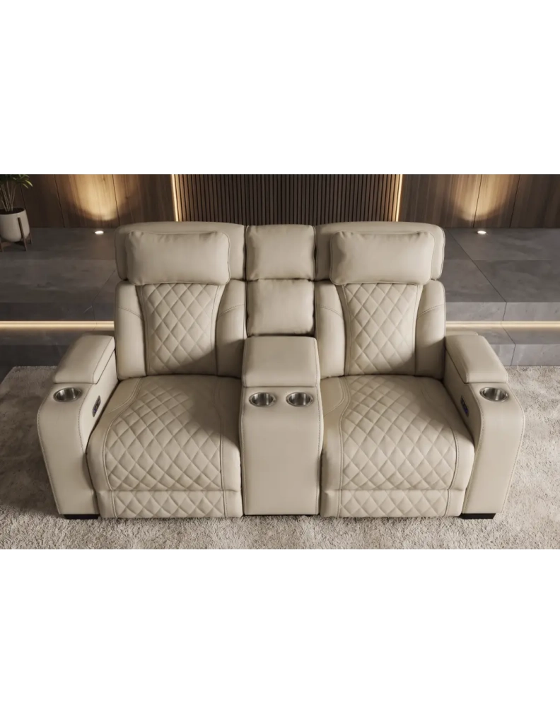 Divano cinema DOMUS 2 posti relax elettrico in similpelle – Beige – 190 x 101 x 103 cm