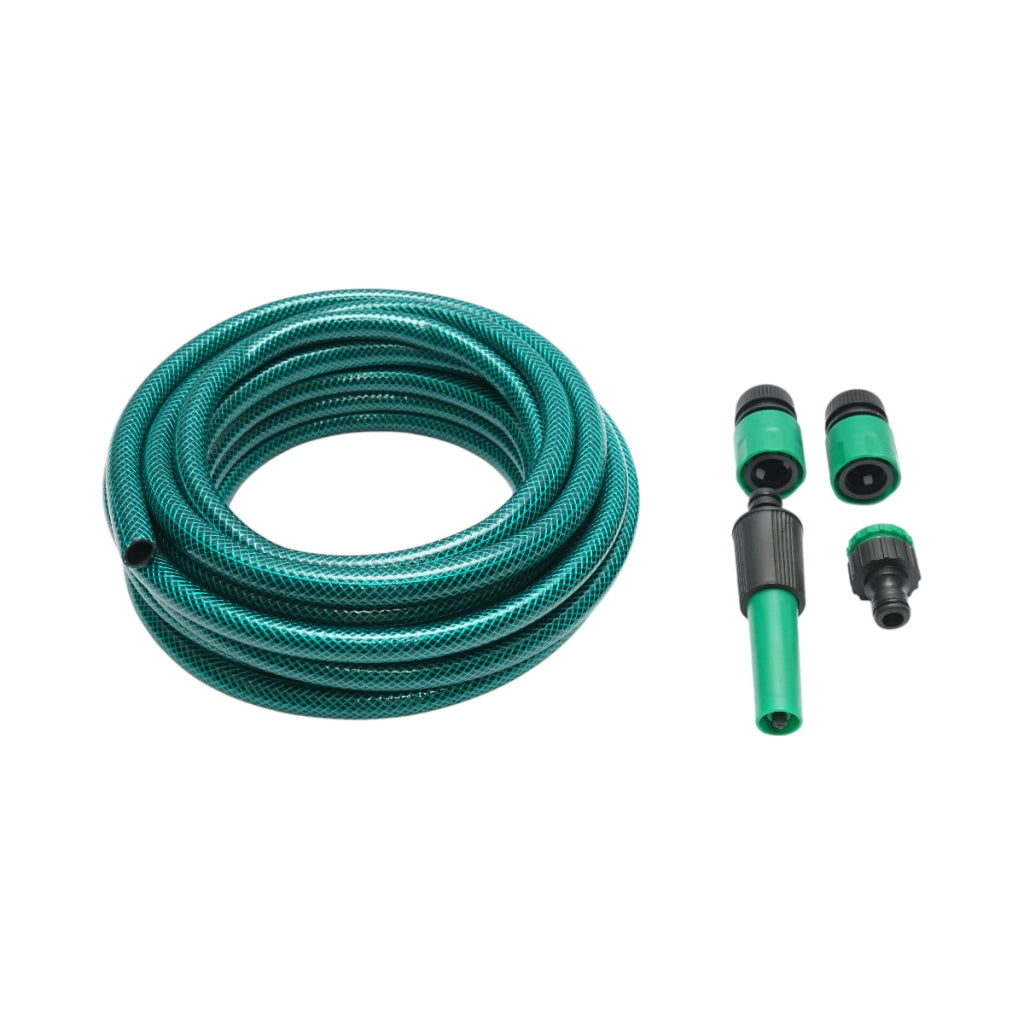 Set avvolgitubo da giardino 12mm x 7.5m con adattatore 3/4-1/2, connettori e ugello regolabile 1/2