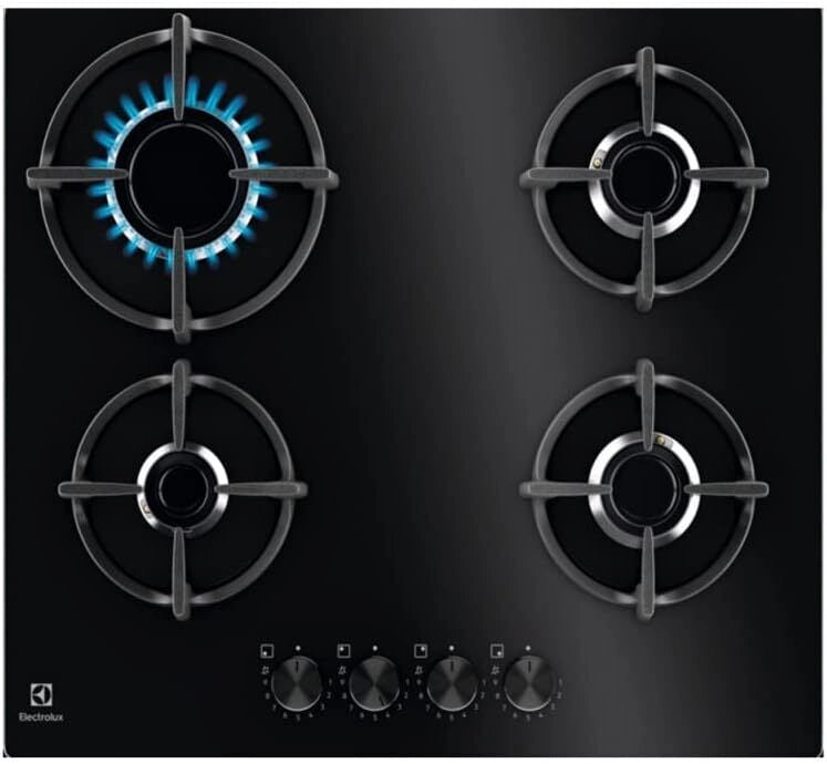 Electrolux EGG64272K piano cottura Nero Da incasso 60 cm Piano cottura a gas su vetro 4 Fornello(i)
