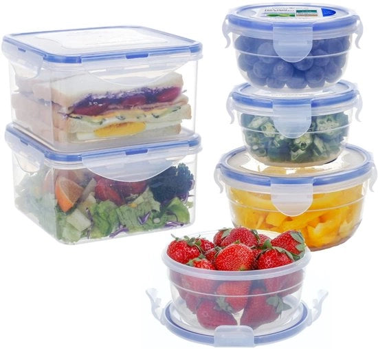 Set di 6 contenitori alimentari in plastica con coperchi 0,3L 0,6L 1,25L contenitori per congelazione BPA liberi, contenitore per sandwich, ripiegabile, ermetico, resistente a lavastoviglie, forno a microonde e congelatore (blu)