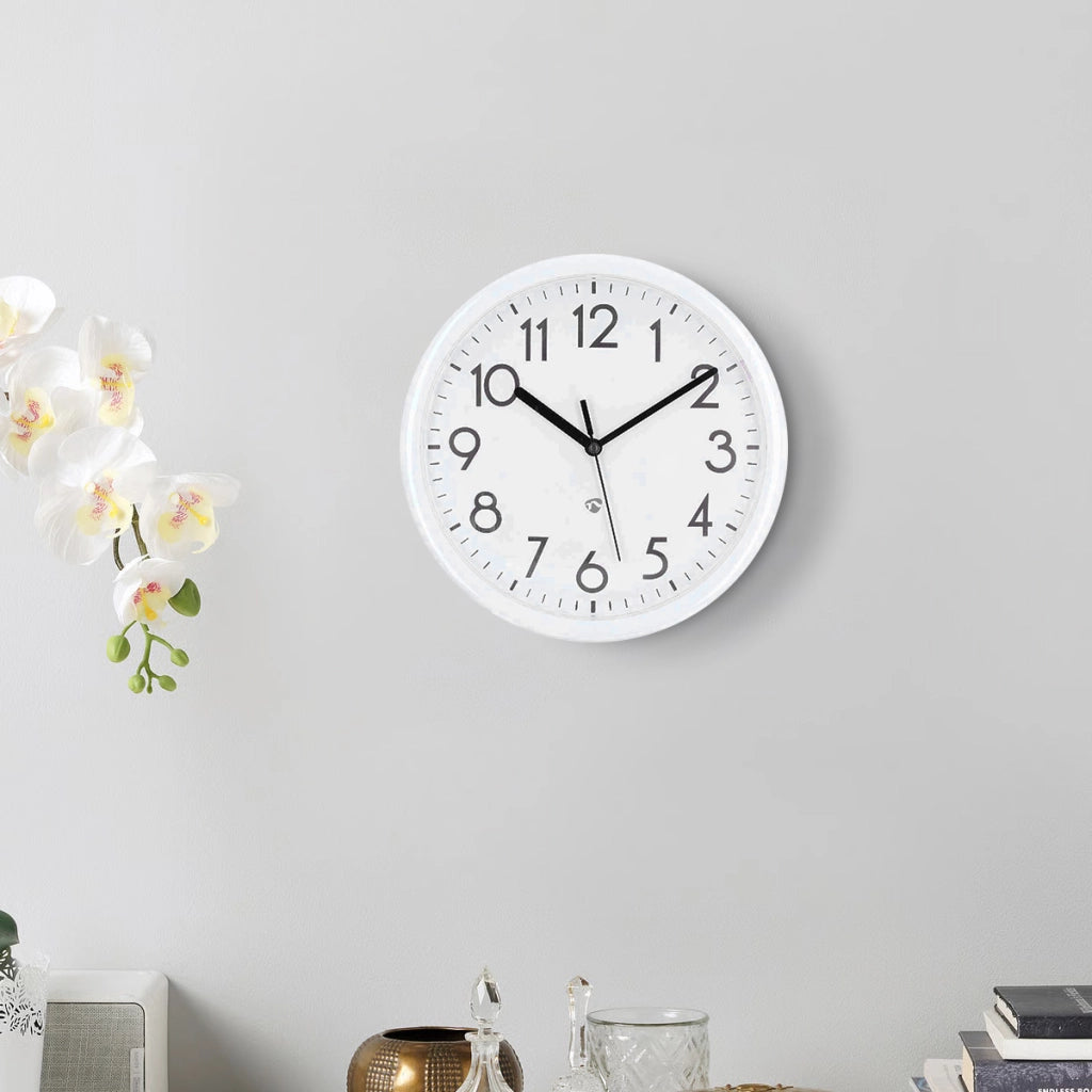 Orologio da Parete 22cm Forma Rotonda Compatta con Numeri a Contrasto Bianco Nedis