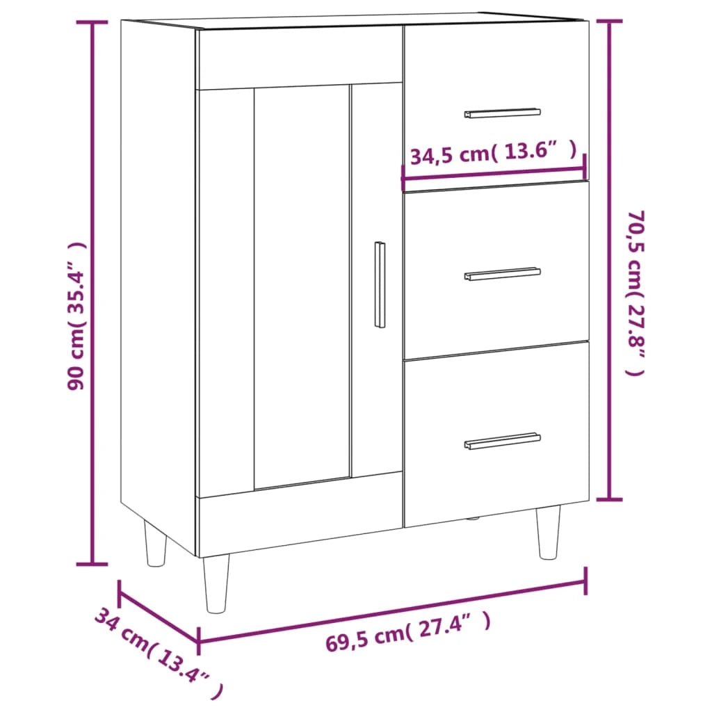 Buffet credenza cassettiera armadio mobile contenitore organizer per cucina soggiorno salotto 69,5 x 34 x 90 cm legno ingegnerizzato grigio 02_0032040