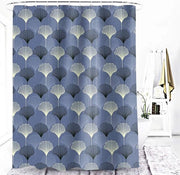 Douchegordijn Grigio Blu Foglia Ginkgo Piante 180x200 cm - Impermeabile e Antimuffa