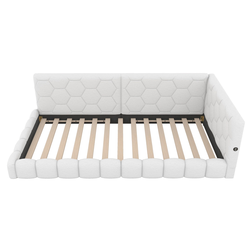 Letto singolo imbottito 90 x 200 cm con rete a doghe; luci LED multicolore e porte USB; bianco