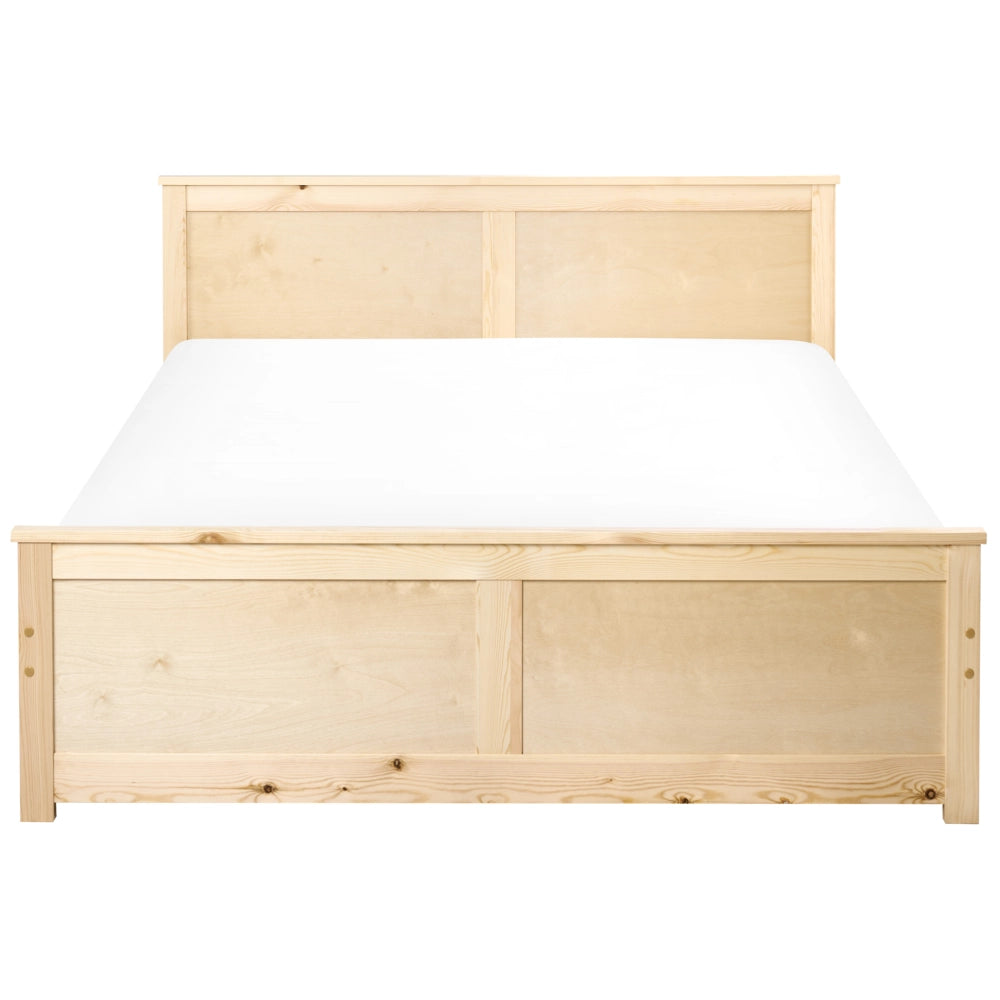 Letto matrimoniale in legno di pino naturale e MDF di betulla 140 x 200 cm con testiera in stile scandinavo