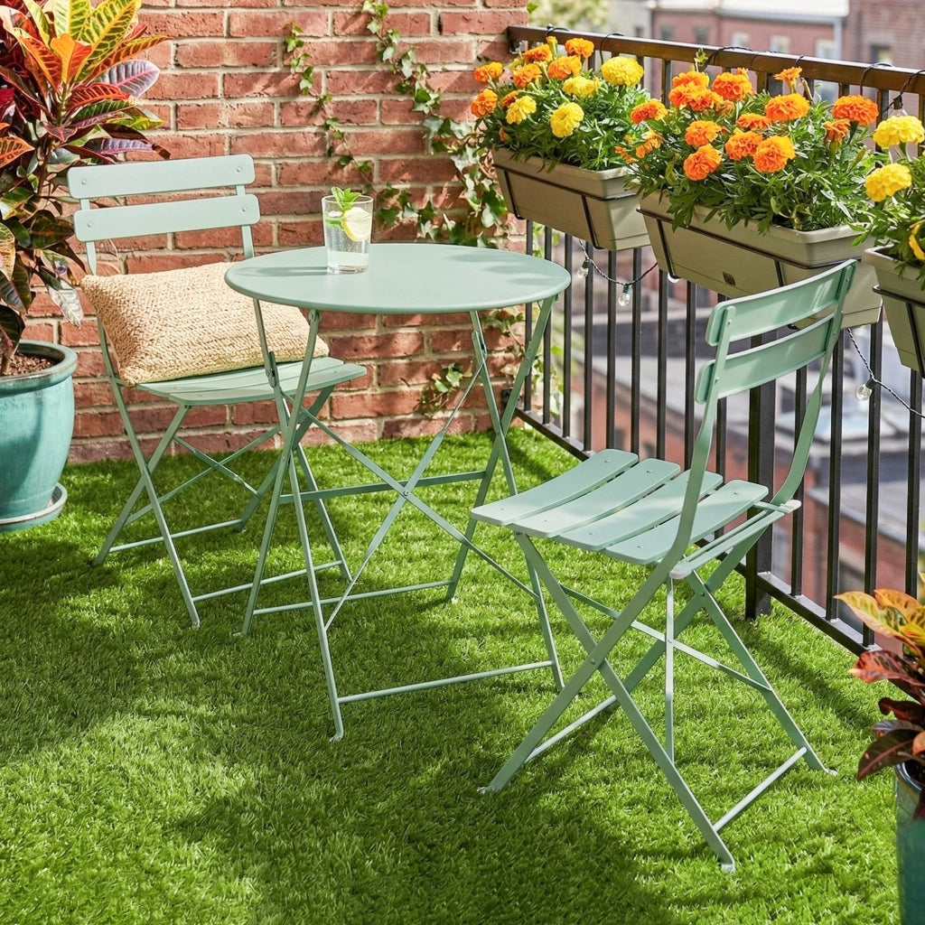Set Giardino Bistrot 3 Pezzi con Tavolo e 2 Sedie Pieghevoli ¨C zephmum ¨C Verde Antiruggine