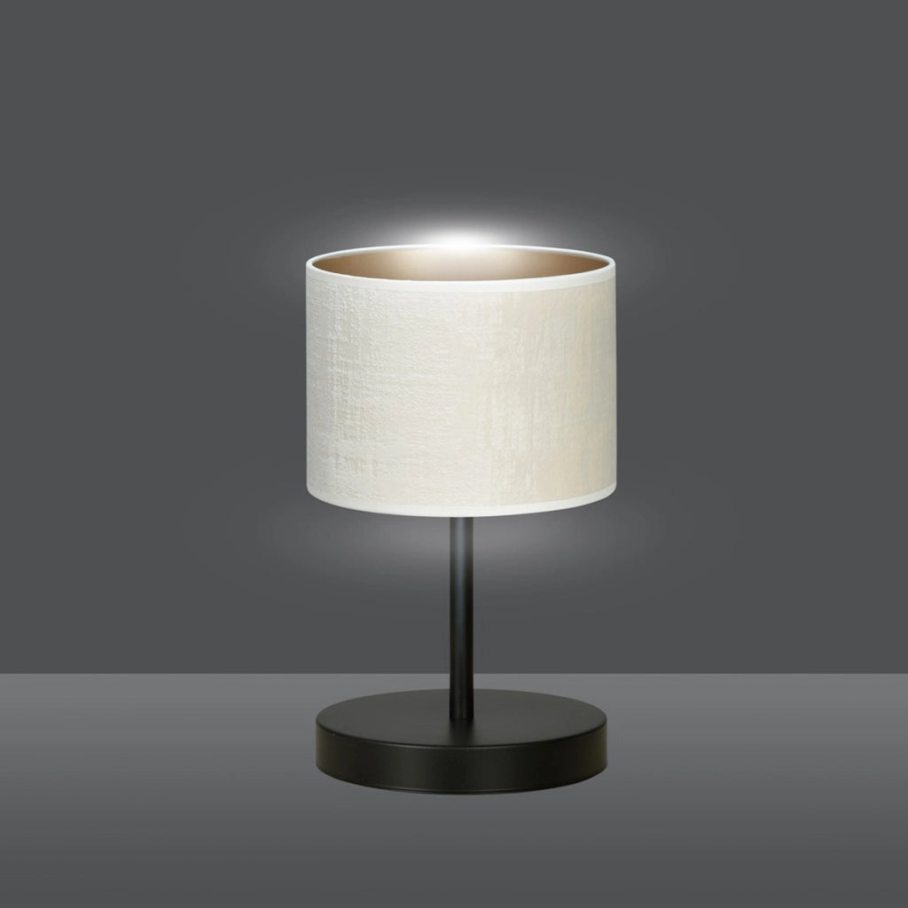 Lampada da tavolo Hilde in acciaio nero e paralume bianco