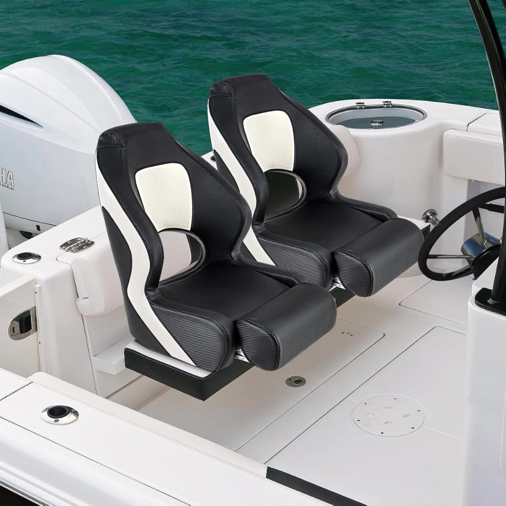 Sedia per Barca, Sedile da Barca con Supporto per Schienale e Cuscino, Rivestimento in Pelle PVC Impermeabile, Schienale Alto 53 cm, Seduta da Barca da Pesca e Escursioni