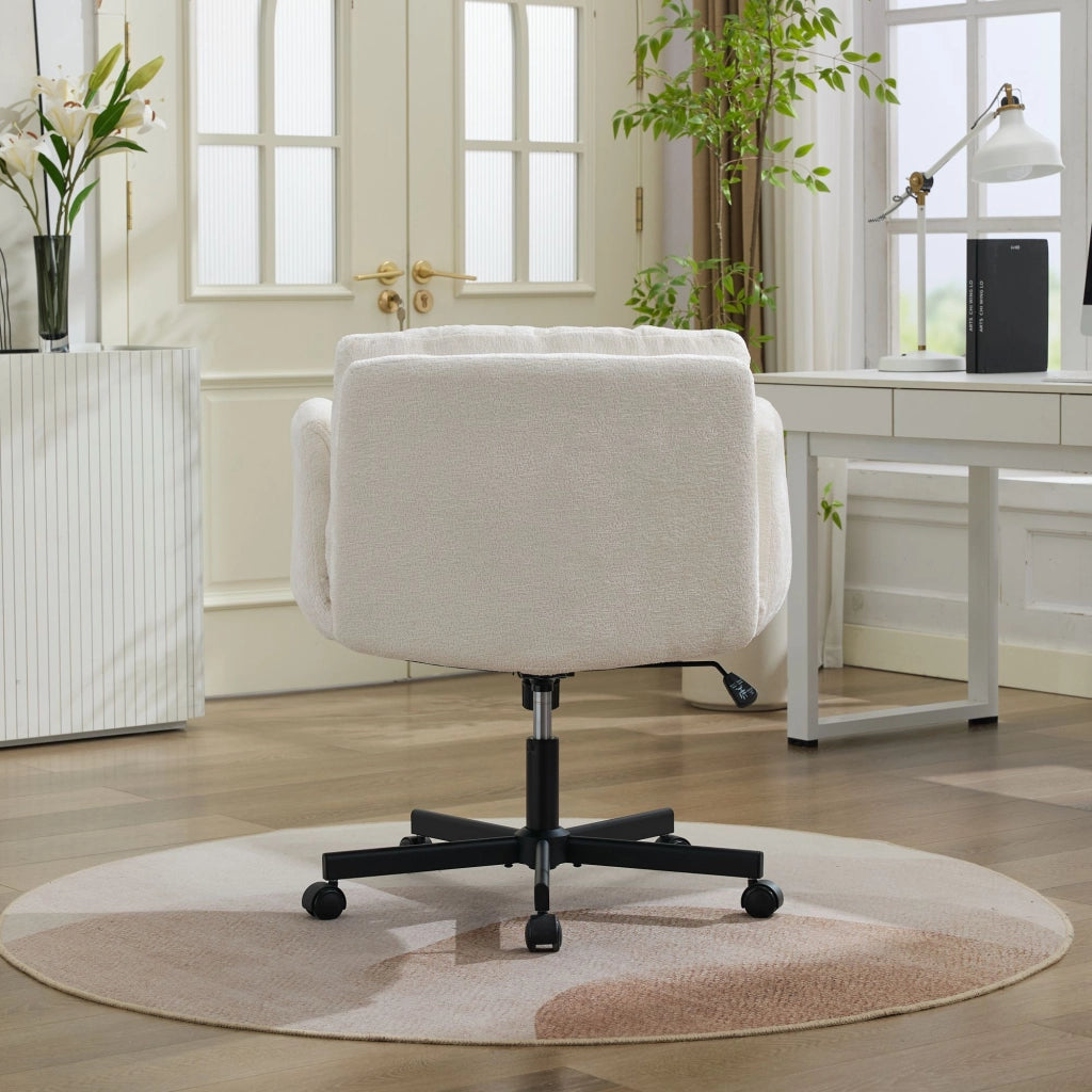 Sedia da ufficio girevole in ciniglia con altezza regolabile e braccioli ribaltabili beige 74 × 53 × 37 cm
