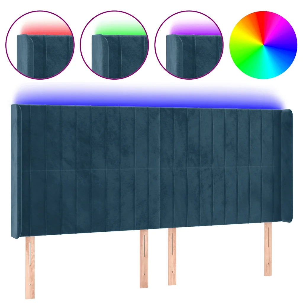 Testiera | Testata a LED Blu Scuro 183x16x118/128 cm in Velluto