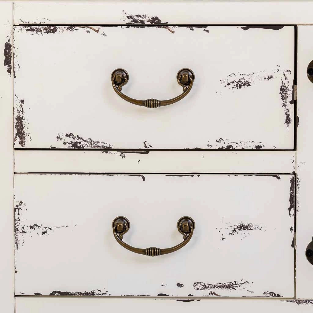 Mobile basso in legno laccato bianco, 4 cassetti 2 porte 120x40x50h cm