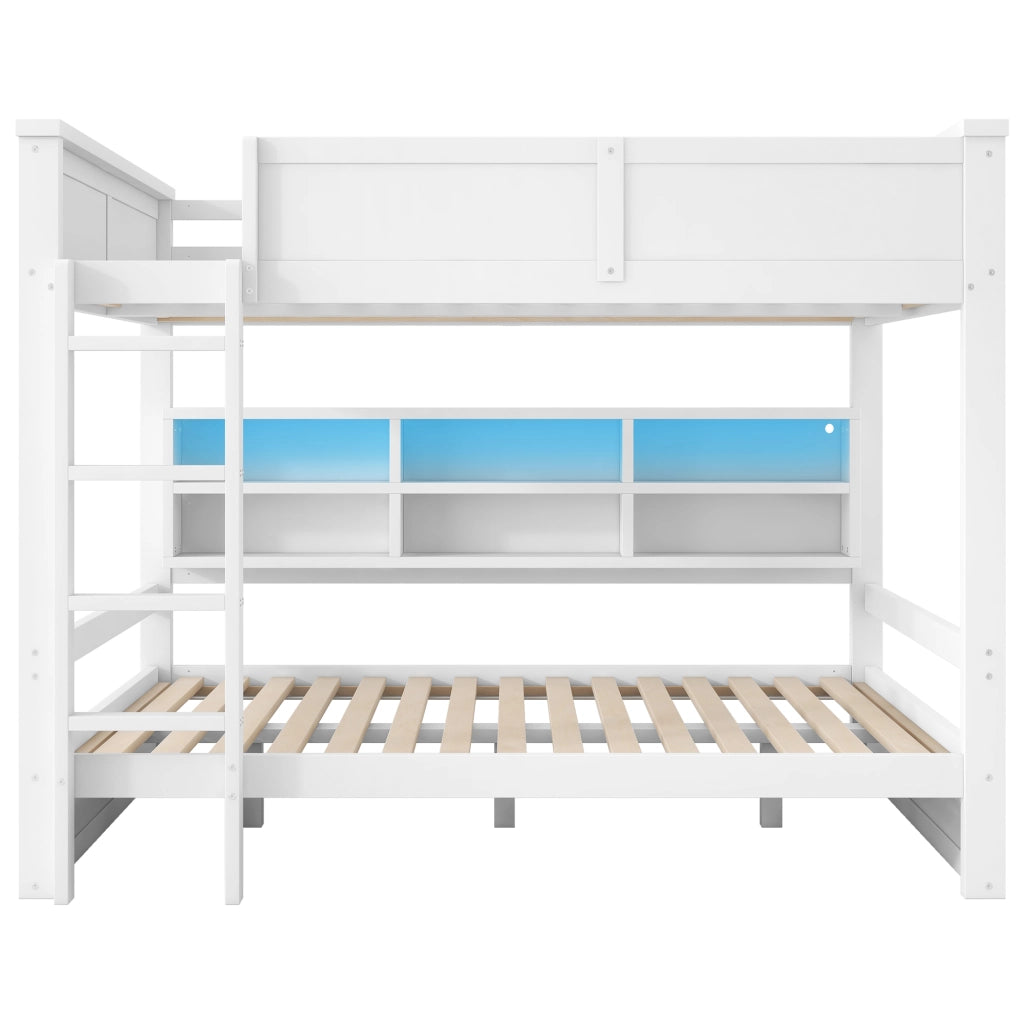 Letto a Castello 160x200 cm - 6 Armadietti; LED Regolabile - in MDF e Legno - Bianco