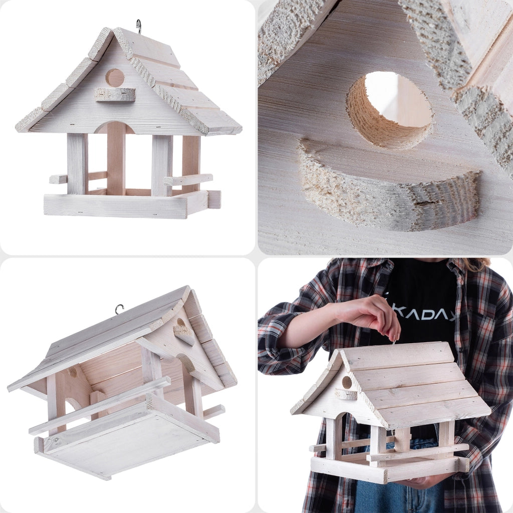 KADAX Grande mangiatoia per uccelli in legno da appendere, decorazione da giardino.