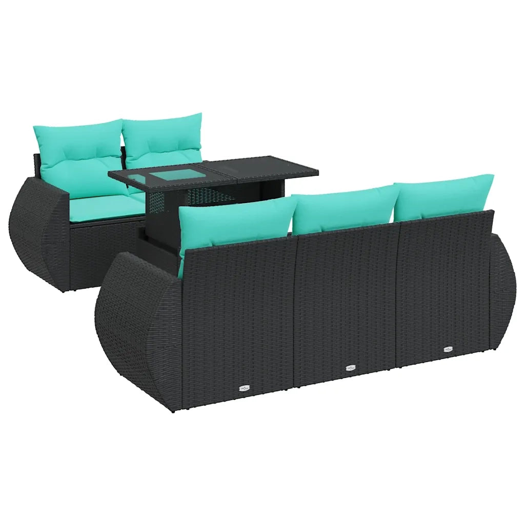 Set Divano da Giardino 6 pz con Cuscini Nero Polyrattan Acacia 3326568