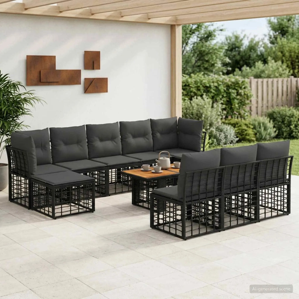 Set Divano da Giardino 11 pz Nero e Grigio scuro polyrattan 3437907