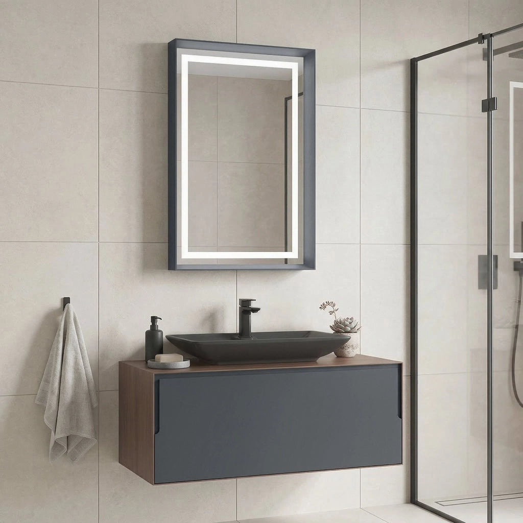 Set mobile lavabo con specchio (2 pezzi) "Craft 100" - 100 x 50 x 40 cm - Noce / Antracite