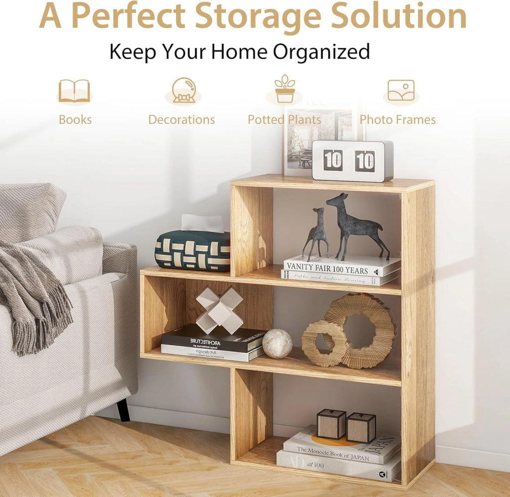 Libreria a 3 livelli con 3 scomparti aperti e kit antiribaltamento, 84 x 29,5 x 83,5 cm, mobile per soggiorno, camera da letto