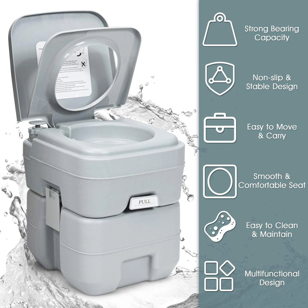 GIANTEX WC portatile da campeggio con serbatoio d'acqua dolce 12 litri e serbatoio dell'acqua di scarico 20 l, smontabile, interno ed esterno per campeggio pesca viaggio barca (grigio)