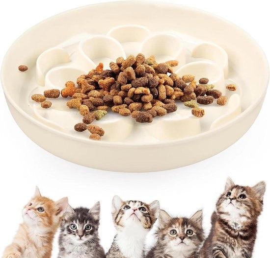 Anti-schrokbak con fondo antiscivolo e barriere fiorite per gatti e cani - Bianco