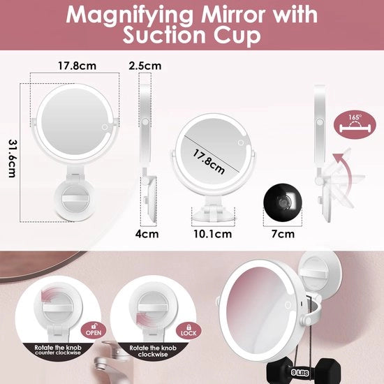 Specchio di trucco con illuminazione e specchio cosmetico con ingrandimento 30x, specchio ingrandente con gancio con luce grande specchio da appendere al muro ingrandente specchio con gancio.