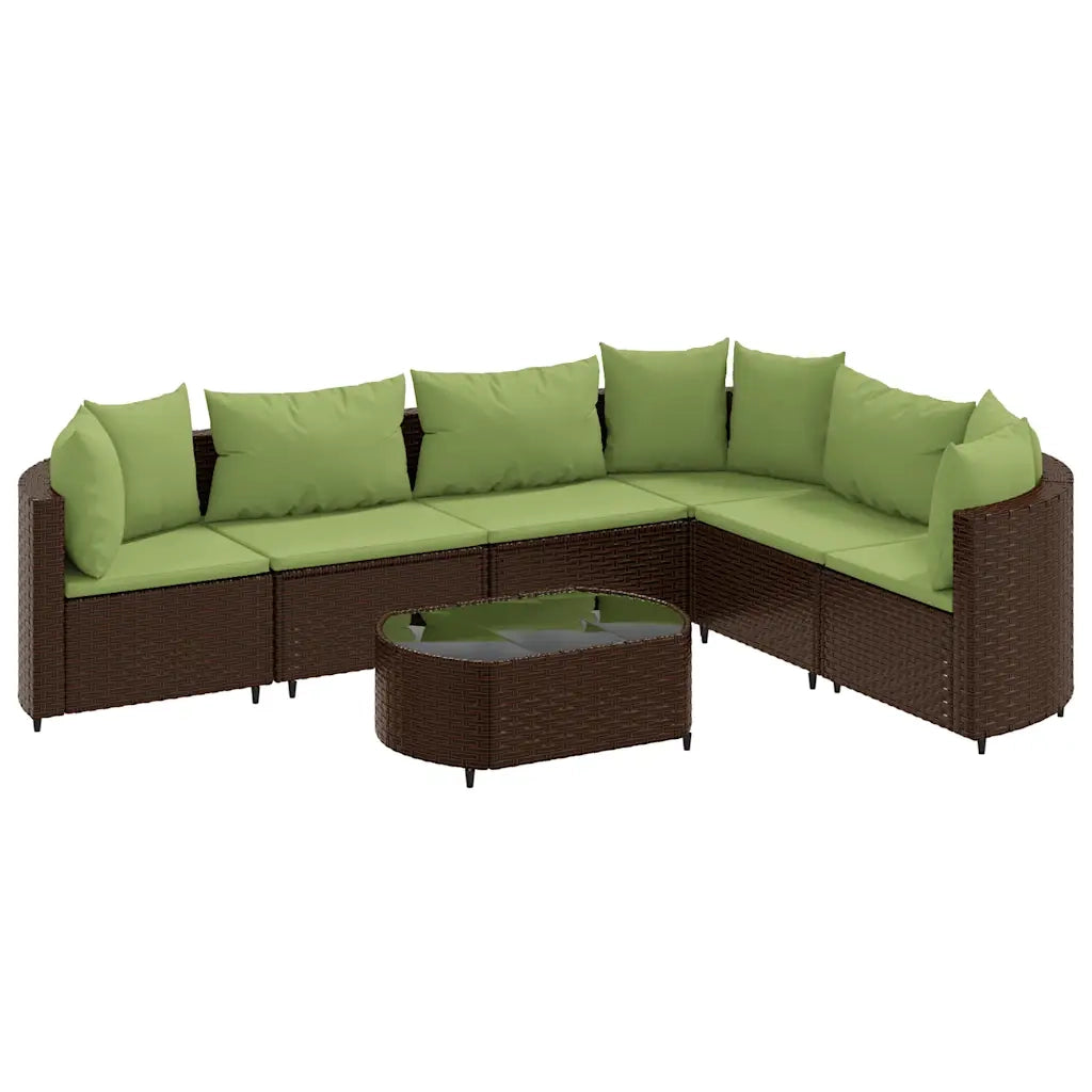 Set Divani da Giardino 7 pz con Cuscini Marrone in Polyrattan