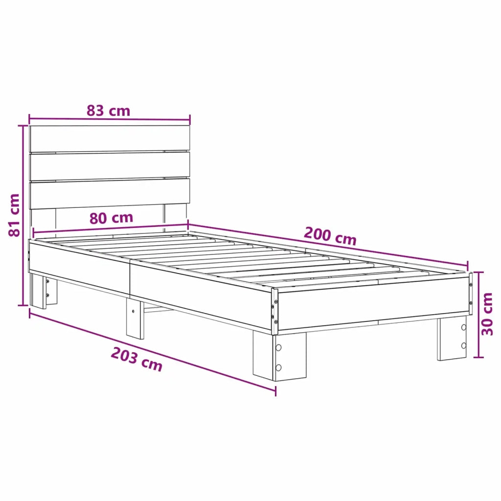 Struttura letto con testata Rovere Nero 80 x 200 cm 8009093