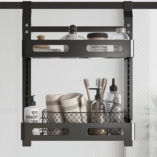 Pannelliere con maniglione in acciaio, organizzatore per porte, organizzatore per cucina, sala da pranzo, bagno (2 piani, nero)