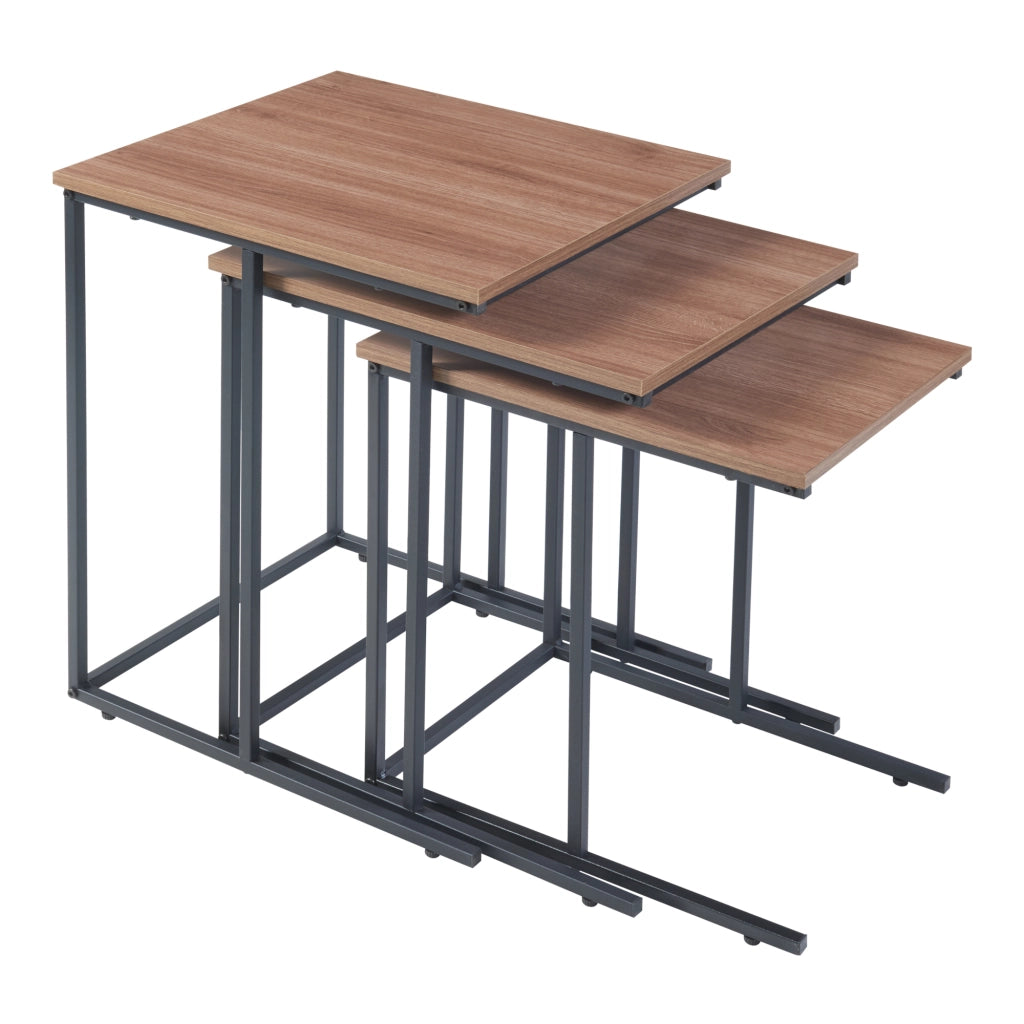 Set di 3 Tavolini Bassi da Divano 'Augustenborg' Tavolini Sovrapponibili a Forma di C - Nero/Effetto Noce [en.casa]