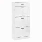 Mobile Portascarpe con 3 Ante Ribaltabili e Cassetto Scorrevole, Maniglie in Alluminio, Pannello di Particelle, 62L x 24P x 135A cm, Bianco