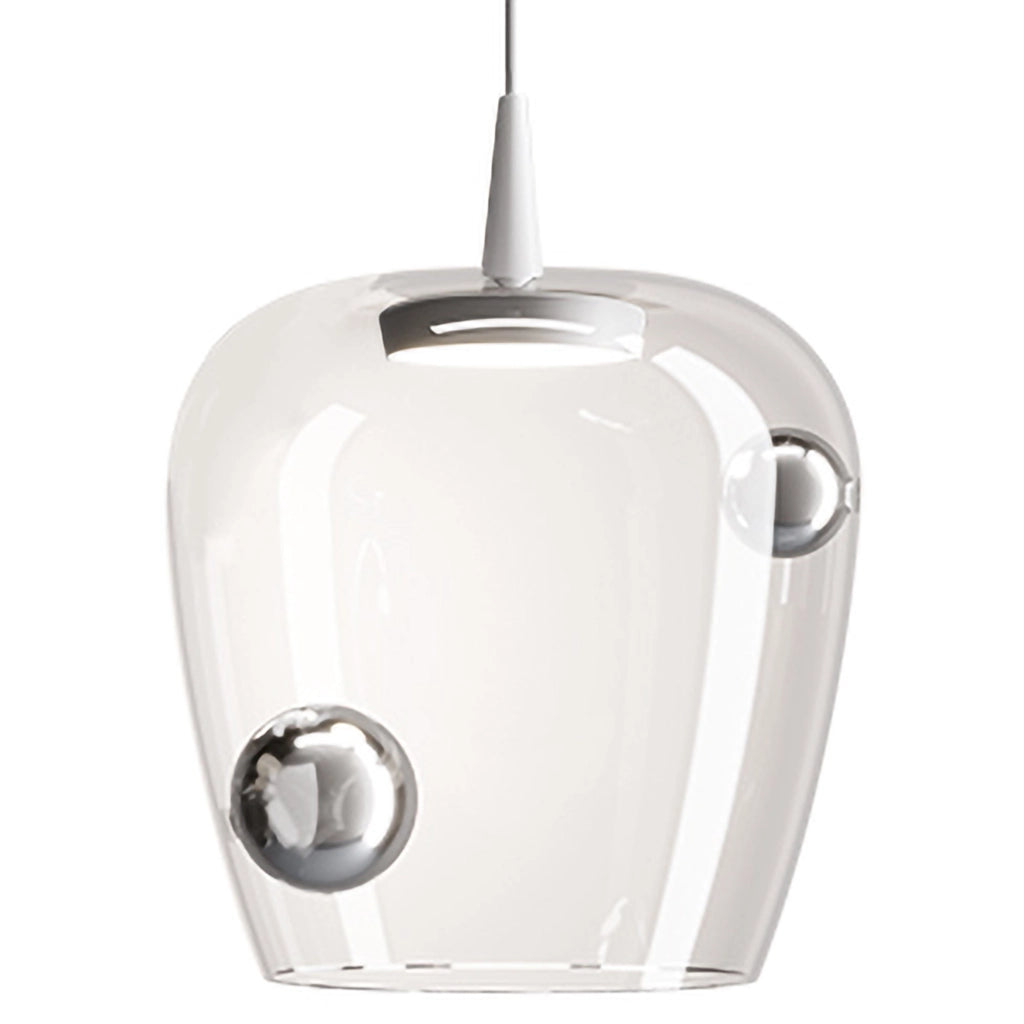 Zafferano Lampada a sospensione Bilia 27cm LED 8W 2700K Vetro soffiato Bianco e Argento per illuminazione d'interni di alta qualità ed eleganza
